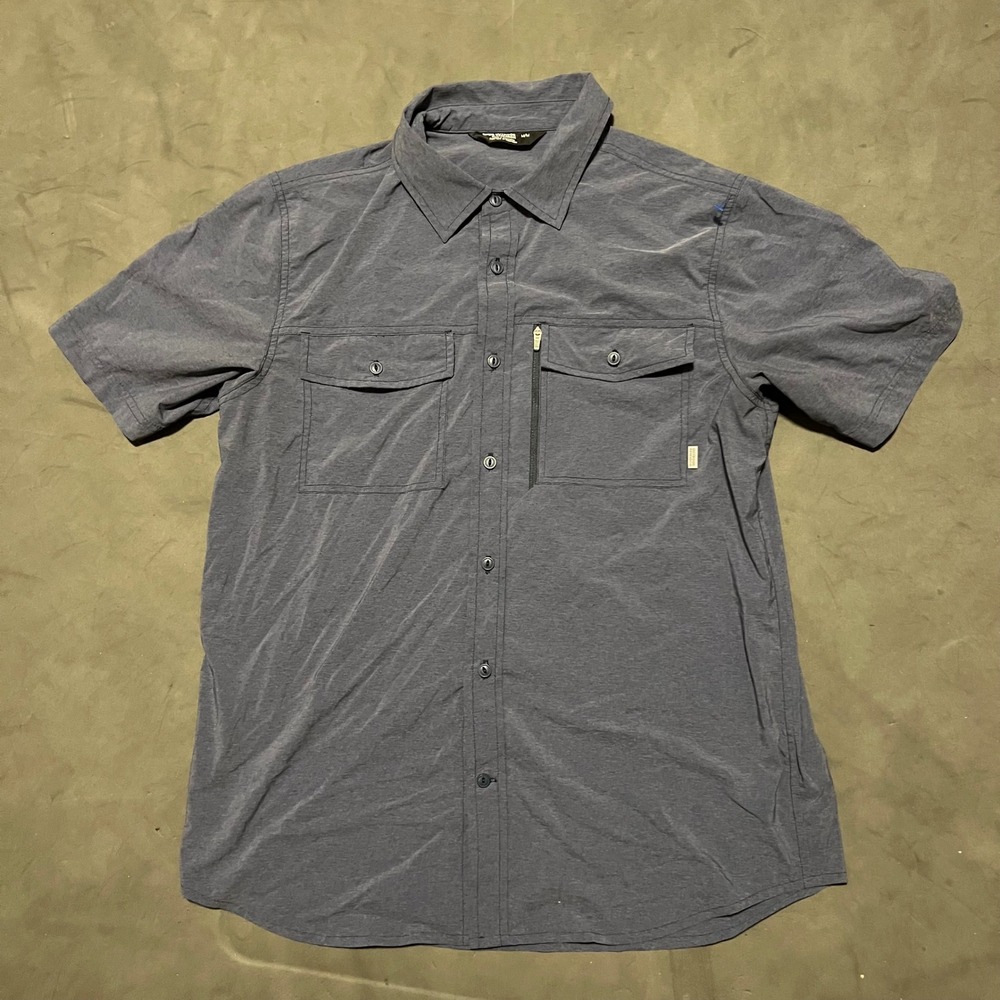 Outdoor Research Men's Way Station Short Sleeve Button Up Shirt Quick Dry Blue L